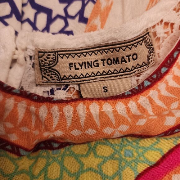 Flying Tomato Multicolor High-Low Boho Tunic/Dress Lace Back & Vibrant Print - Picture 4 of 7